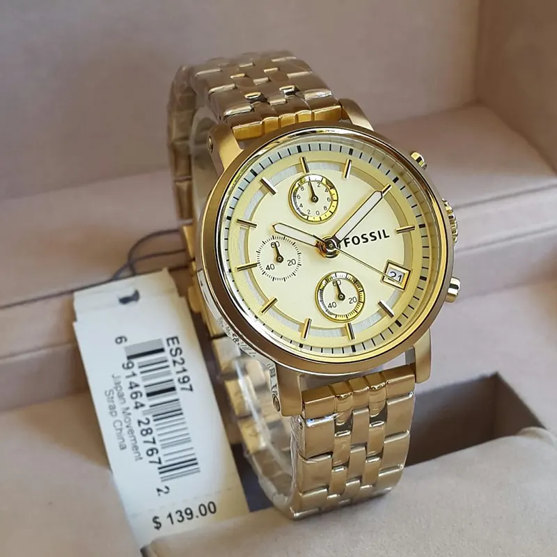 Fossil Boyfriend Gold-tone Fashion Ladies Watch- ES2197